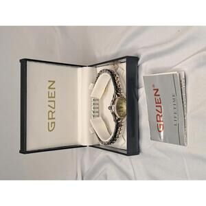 NOS Gruen GR8928L Women's Watch | Crystal Bezel | Two-Tone Band | New Battery
